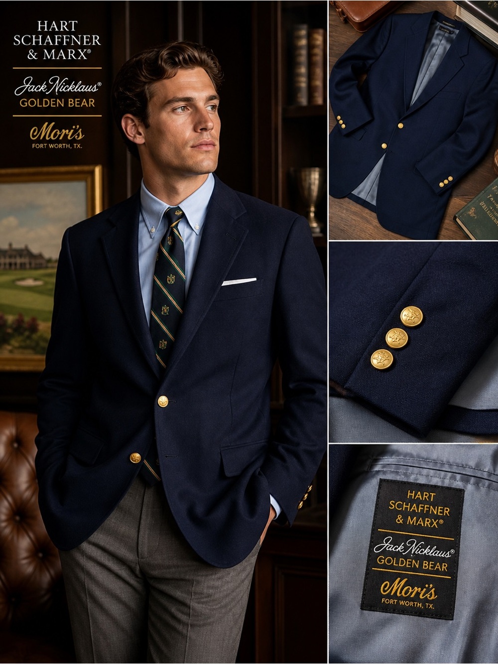 Hart Schaffner Marx Jack Nicklaus Blazer Navy Gold Button Mens Sport Coat 40R